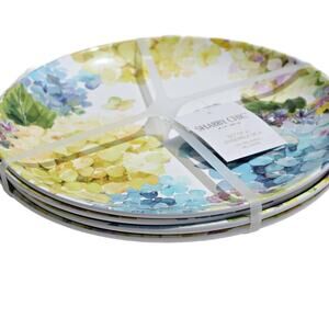 Shabby Chic Set of 4 Melamine 10" Dinner Plates Hydrangea Floral Cottage